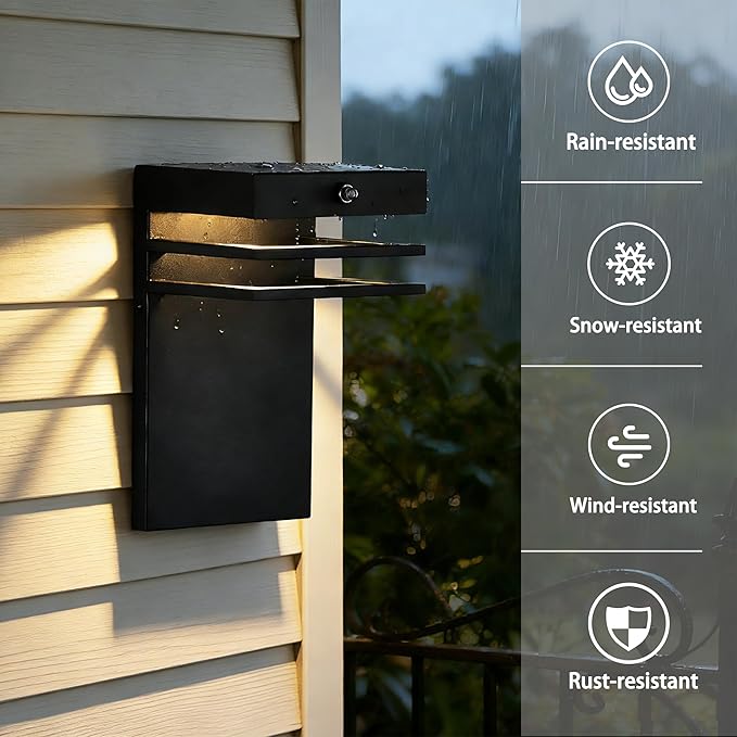 2 Pack Modern Outdoor Wall Light Fixture Dusk to Dawn Sensor - 10W LED 3000K Warm White Black Metal Exterior Sconce - Waterproof Wall Mount Porch/Patio/Garage Light - Hardwired House Light