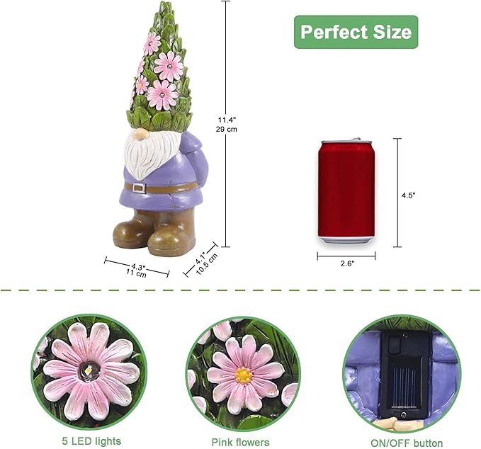 Nacome Solar Garden Outdoor Statues Gnome with Succulent and 7 LED Lights - Lawn Decor for Patio Balcony Yard Ornament - Chrismtas Gifts for Mom Grandma