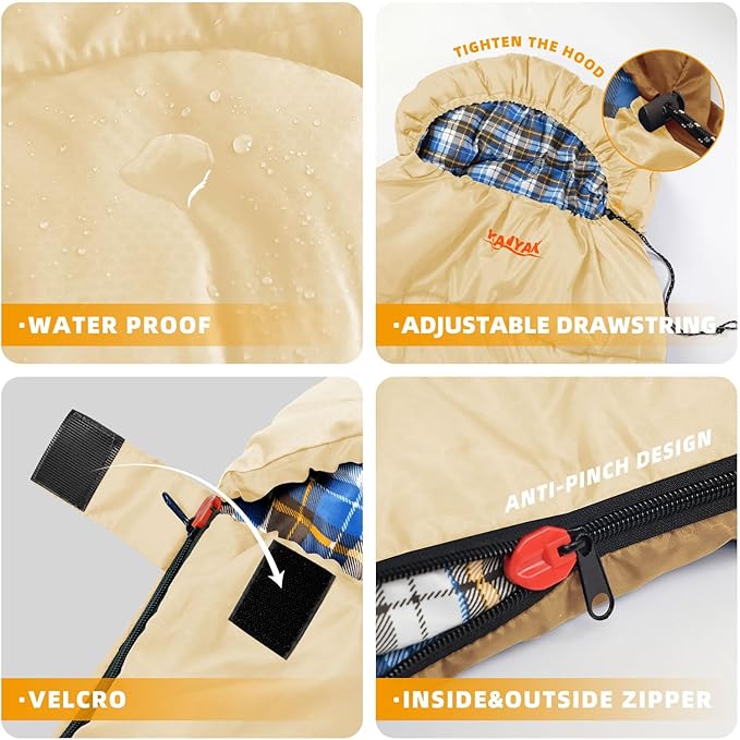 Camping Sleeping Bag 32℉ Sleeping Bags for Adults Kids Teens Cold Weather Warm Sleeping Bag Winter for 3-4 Season Camping Camping Gear Equipment Traveling and Outdoors