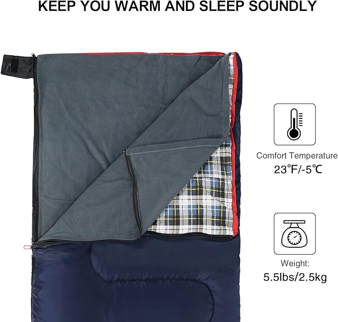 REDCAMP Cotton Flannel Sleeping Bag for Camping Backpacking Adults Cold Weather Envelope Sleeping Bags with 2/3/4/6lbs Filling