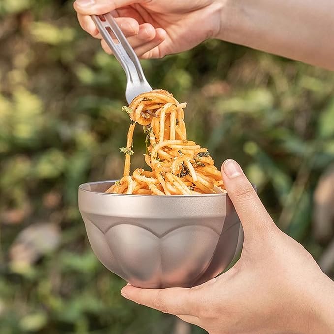 500ml Titanium Double Wall Bowl Ultralight Unbreakable Camping Tableware for Outdoor Hiking Picnic Backpacking Dishwasher Safe (Lotus Bowl)
