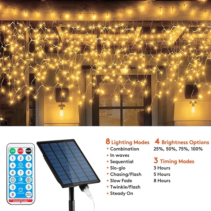 320LED Solar Christmas Lights Outdoor Waterproof Christmas Decorations Lights 29.5ft 60 Drops8 Modes Solar Powered Rechargeable Fairy Lights for Party HolidayWedding Decorations (Warm White)