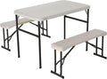 LIFETIME 80373 Portable Folding Camping RV Picnic Table and Bench Set Almond