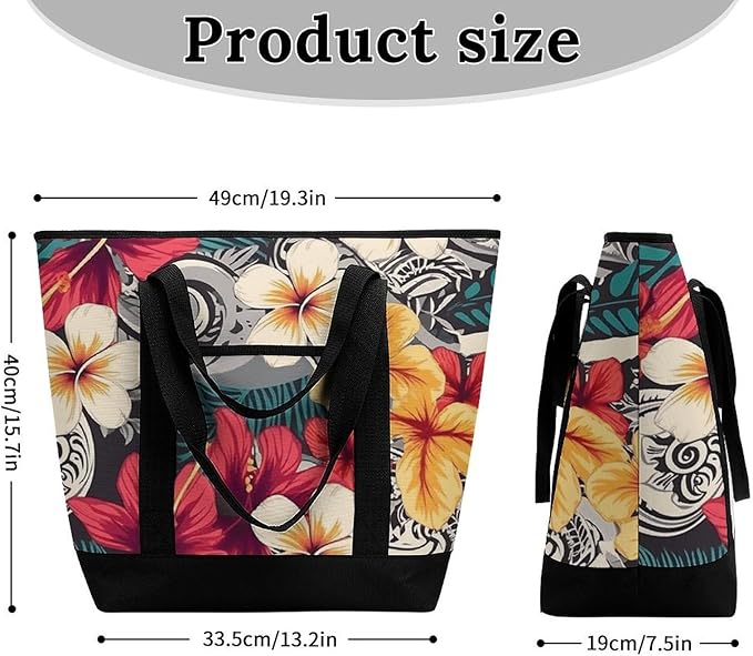 Insulated Shopping BagLarge Reusable Cooler Bags Colorful Hawaiian Pattern Printed Foldable Shopping BagTravel Waterproof Shoulder Bag