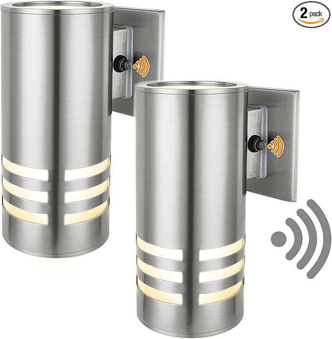 2 Pack Dusk to Dawn Sensor Outdoor Wall Sconce Anti-Rust Waterproof Up Down Wall Mount Lights with Stainless Steel 304 for Porch Patio Garage Doorway (8.7 Height UL Listed No Bulbs)