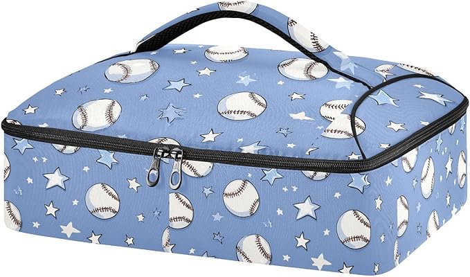 Casserole Carrier Print Baseball PatternInsulated Casserole Carrier for Hot or Cold Food Thermal Lunch Tote for Potluck Parties Picnic Beach Fits 9 x 13 Inches Baking Dish