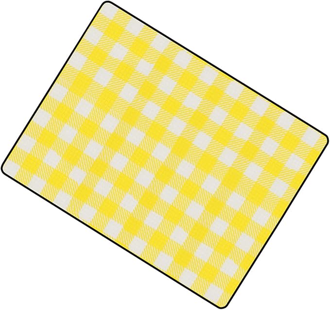 Waterproofs Foldable Picnic Mat - Thick Camping Blanket with Yellow Grid Pattern for Outdoor Activities Like Picnics Camping and Beach Trips
