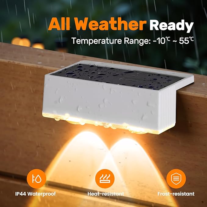 NIORSUN Solar Fence Lights12 Pack Deck LightLed Outdoor Lamp 3000K/6000K + RGB Wall LightsIP45 Waterproof Solar Powered Light for Backyard/Pool/Railing/Patio/Porch/Step (White)