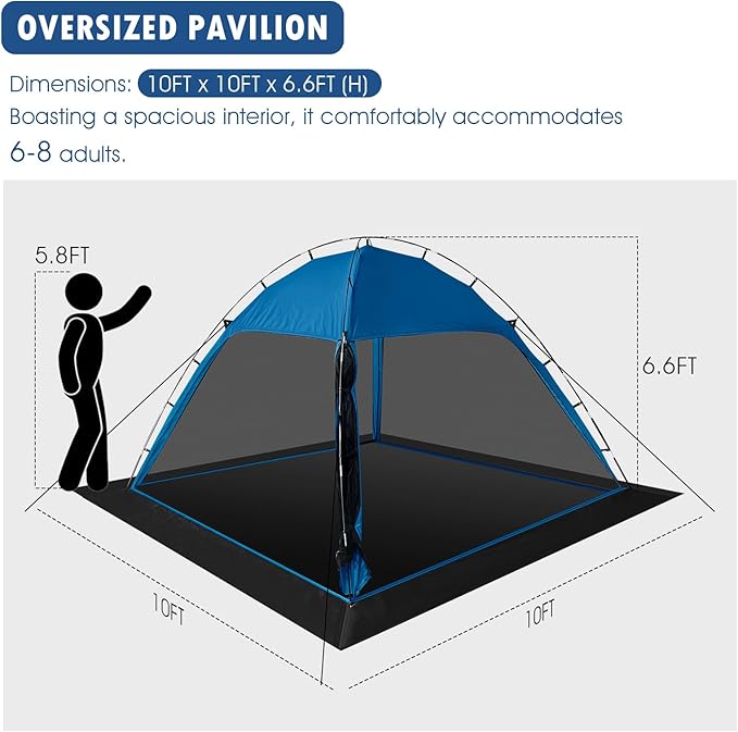 Screen Tent with Removable Floor Siebwin Large 10'x10' Gazebos with Mosquito Netting and Removable Floor Sunproof Outdoor Canopy Tent for Backyard Outside Activities Blue