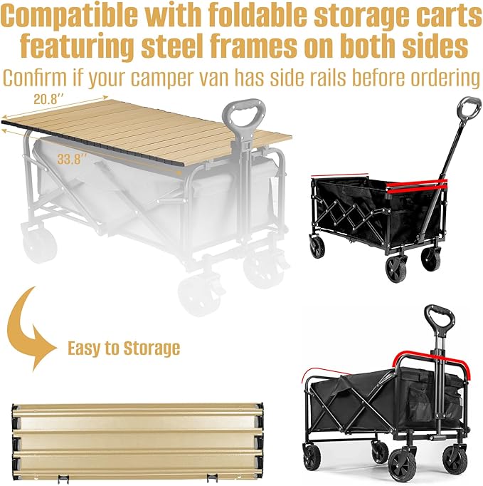 Metal Tabletop Board for Wagons CartFoldable Table 34×21 Heavy Duty for WagonAlloy Board with Load Capacity 68LBSCamping Essential and Gear for Outdoor Party with Family and Friends(Khaki)