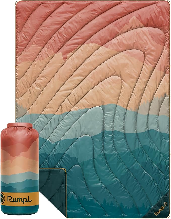 Rumpl Original Puffy Blanket - Warm Water-Resistant Camping Blanket with 100% Recycled Synthetic Insulation 52x75 Original Puffy V2 Rocky Mountain Sunset Fade