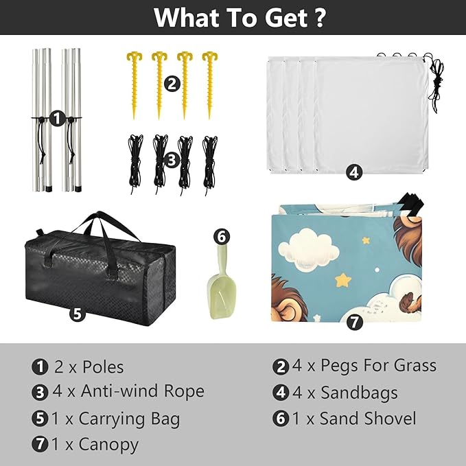 Cute Lion Cubs Flying in The Sky Camping Sun Shelter Beach Tent Portable Beach Sun Shade Outdoor Canopy for Camping Trips Fishing Picnic