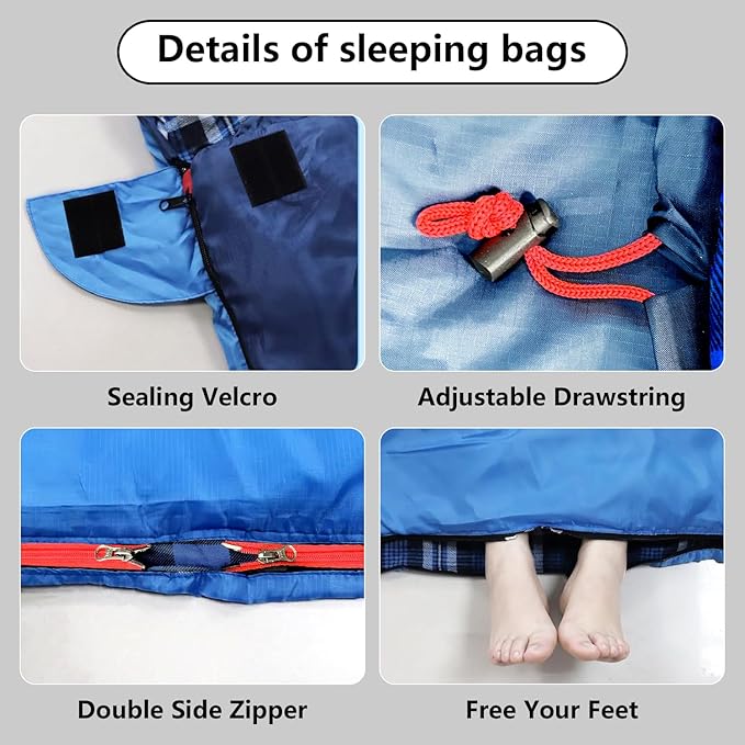 ShinHye Double Sleeping Bag for Adults with 2 Pillows Camping Sleeping Bags Flannel Cotton 2 Person Sleeping Bags XXL Queen Size Sleeping Bag for Cold Weather
