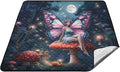 Fairy Mushroom Blue Picnic Blanket Waterproof Camping Rug Large Picnic Blankets Outdoor Beach Blanket Mat for Family Vacation Accessories 79''x79''