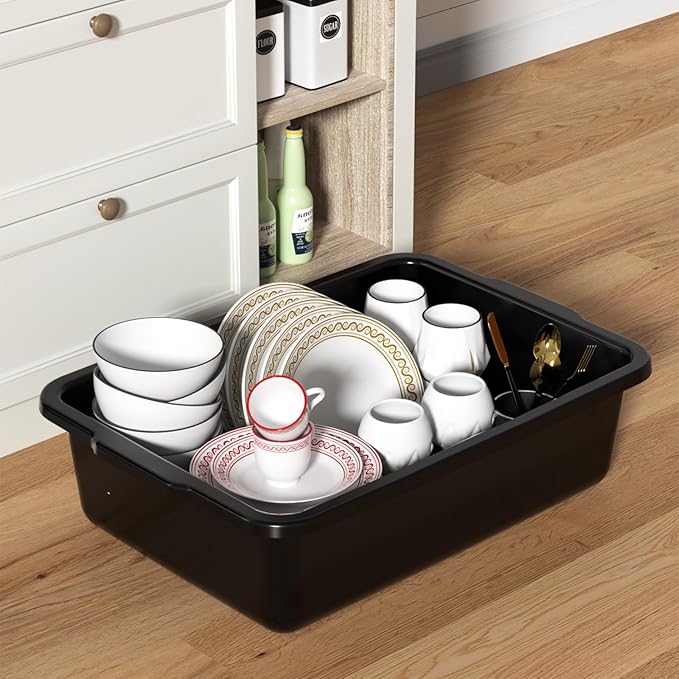 24 L Commercial Bus Tub Black Restaurant Grade Bus Box 4-Pack