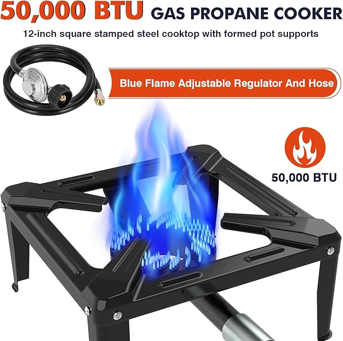 Llamaviva Portable Propane Camping Stove - Single Burner Outdoor Gas Stove with 4ft Hose &amp Regulator 5.95lbs Steel Propane Burner for Wok Cooking Tailgating - Estufa de Gas Portatil