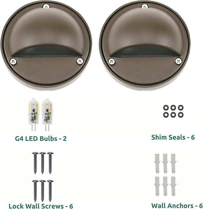 Lumina Lighting® 2W LED Deck Lights (2 Pack) | Low Voltage Landscape Lighting Waterproof - 12V 3000K Outdoor Patio Step Deck Lighting | Replaceable G4 LED Bulb Included (Bronze)