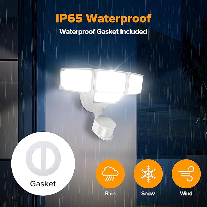 LUTEC 80W 9000LM LED Security Light Hardwire Motion Sensor Outdoor Lights 4 Head LED Flood Lights Outdoor 5000K Daylight IP65 Waterproof Motion Detected Lights for Outside Garage Yard (White)