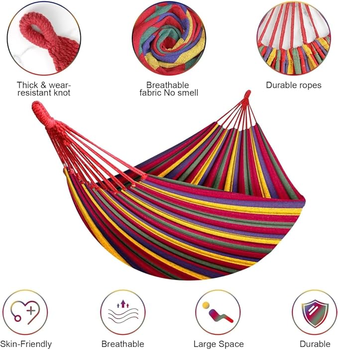 Brazilian Double Cotton Hammock! 2 Free Carabiners Included! Soft Breathable and Easy to Carry! Relax by The Water at The Park or in Your Backyard! Indoors or Outdoors! Large Size!
