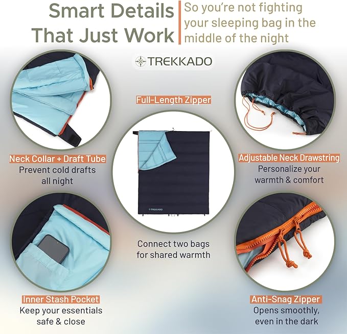 DuraHike Lightweight Camping Sleeping Bag for Adults — Roomy Rectangular Comfort Secure Pad Attachment Compact &amp Packable 10°C / 50°F Comfort