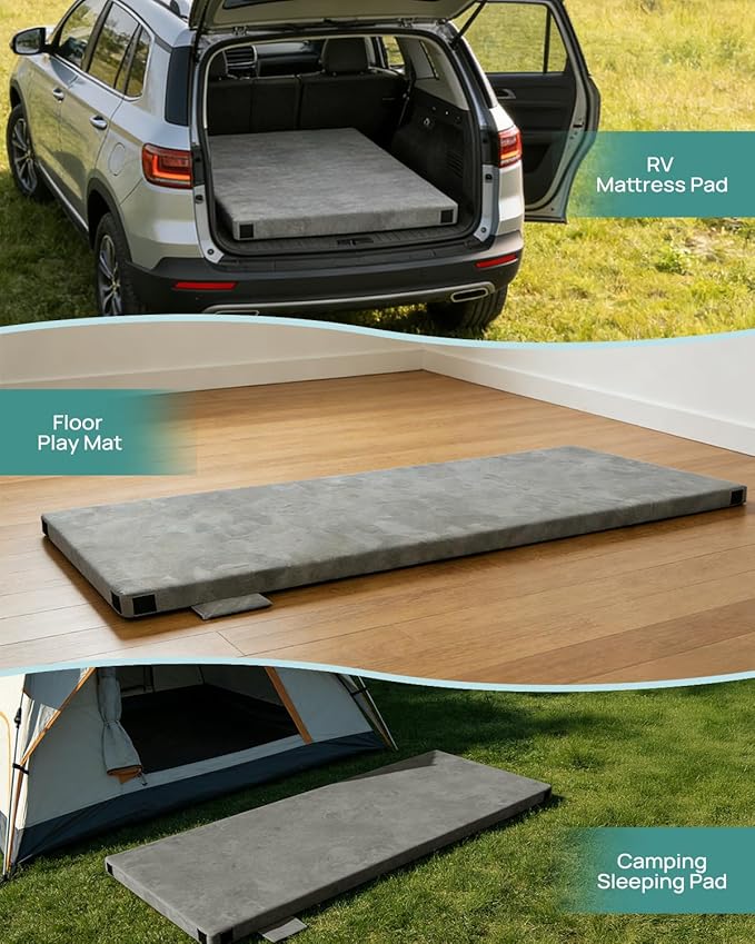 3 Inch Dual-Sided Memory Foam Camping Mattress Waterproof Camping Sleeping Pad with Portable Pillow &amp Carry Bag Roll Up Cot Mattress Mat for Guest Bed/Car/Tent