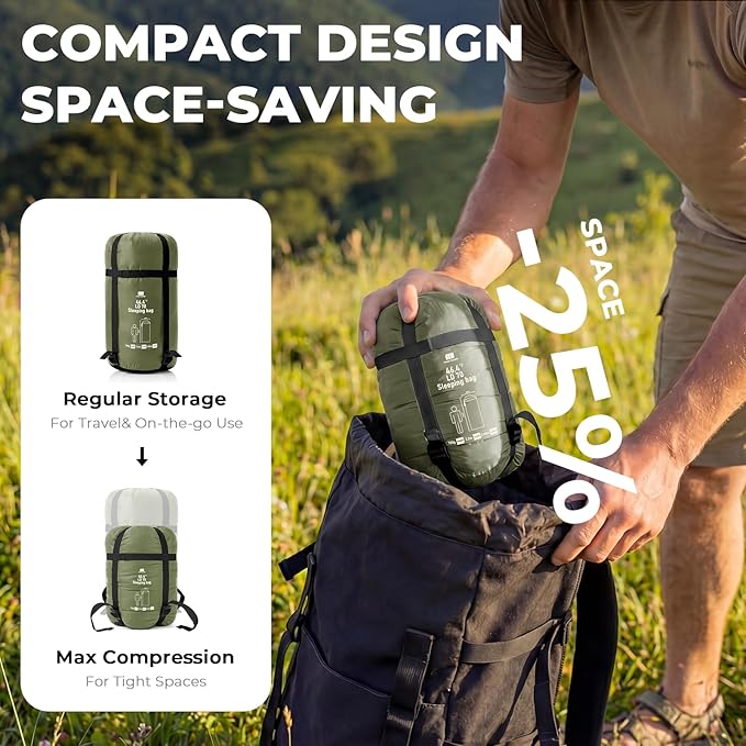 Ultralight Warm Weather Sleeping Bag - Portable Waterproof Compact Lightweight Comfort with Compression Sack - Great for Outdoor Camping Backpacking &amp Hiking