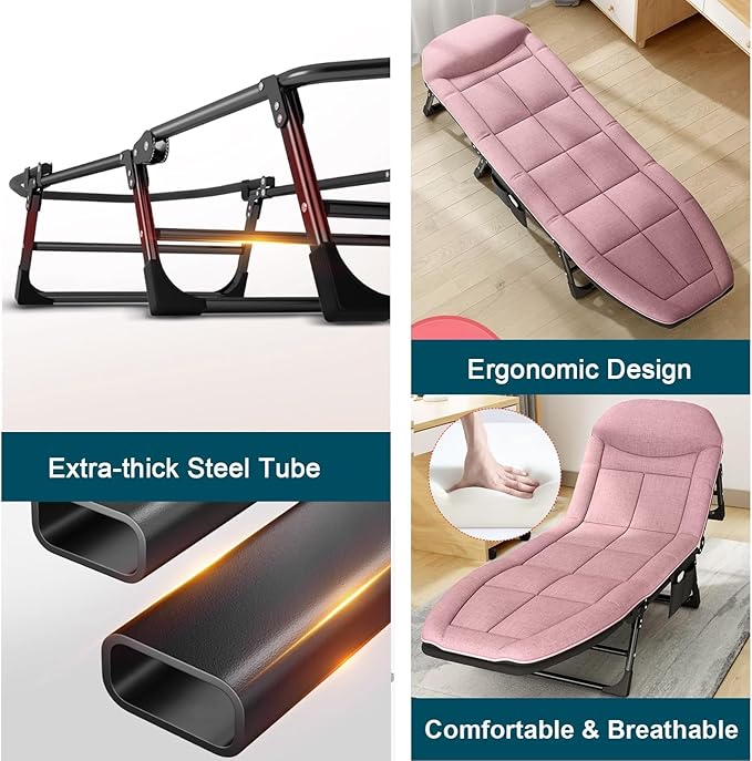 Lounge Outdoor Folding Deck Chair with 5 Level Adjustable Recliner Bed Padded Cushion Portable Camp Bed for Beach and Garden 185 * 65cm (185 * 65cm)