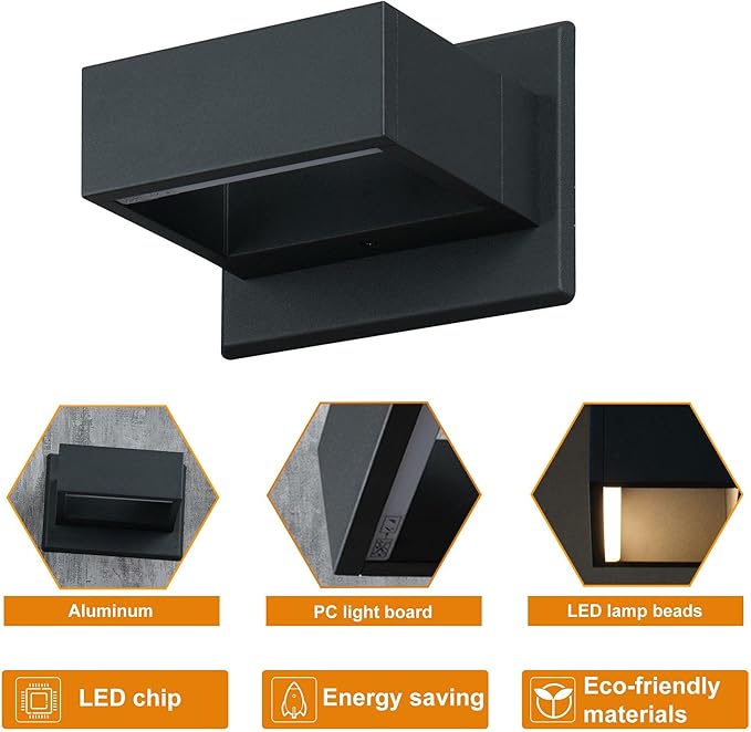 2 Pack Up Down Outdoor Wall Light Fixture LED Exterior Wall Mount Porch Light for Front Door Garage House Patio7.5W Hard Wired IP54 Waterproof