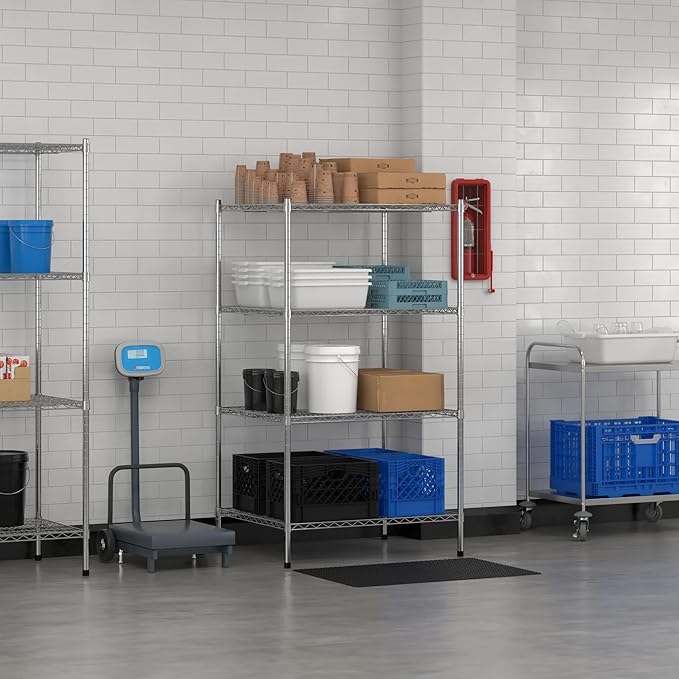 Commercial NSF Listed Chrome Stationary Wire Shelving Kit 30 x 36 x 64 with 4 Shelves Perfect for Warehouse Walk-in Refrigerator Freezer Grocery Store Restaurant Dishroom