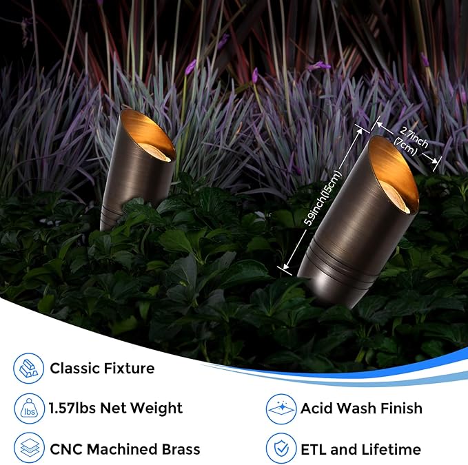 Gardencoin Solid Brass Outdoor Landscape Spotlight 12V LED Low Voltage Spot Light for Garden and Yard Uplighting Bronze Heavy Duty Accent Lighting Fixture with 2700K Bulb (Classic Single)