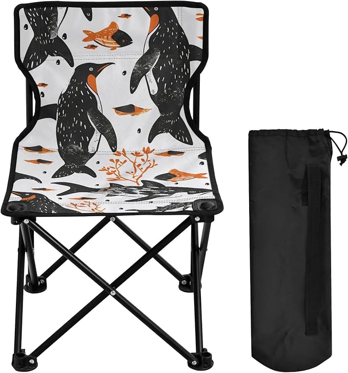 Abstract Penguin Portable Camping Chairs Folding Chair - Durable Oxford Fabric Lightweight Iron Frame Easy Fold Design - Ideal for Outdoor Activities Camping Fishing and Travel