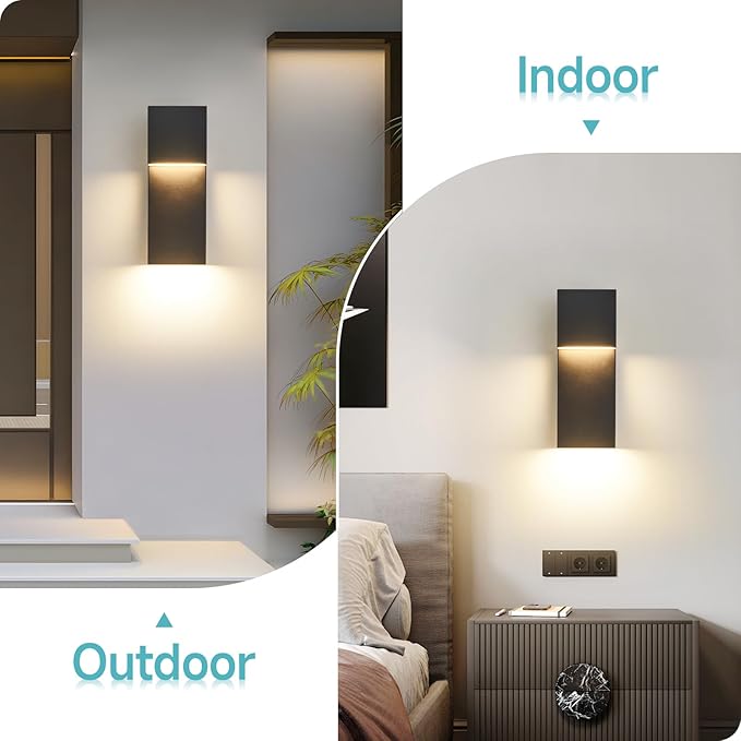 15 Modern LED Outdoor Wall Sconce 20W 3000K 1600Lumen Outdoor Light Fixtures Wall Mount Anti-Rust Outside Lights Black Finish Outdoor Lights for House Porch Patio Garage