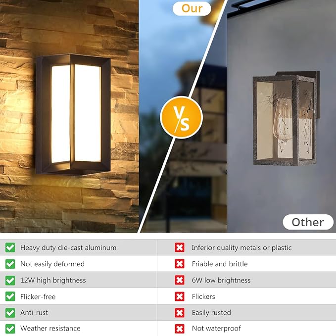 wowlite Outdoor Lights for House LED 12W Modern Porch Light 3000K 4000K 6500K 3 Colors Changeable Aluminum Outdoor Light Fixture Wall Mount Exterior Lighting Fixtures for Garage Garden Patio