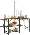 Outsunny Folding Camp Kitchen Table Portable Camping Cooking Station with Adjustable Lantern Holder Hanging Hooks and Carrying Bag for Outdoor Picnic Beach BBQ Traveling