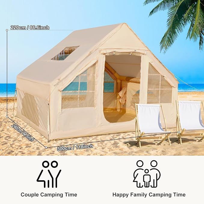 Tents for Camping - Inflatable Tent with PUM Instant Setup Waterproof Tent Oxford Fabric Camping Tent with Skylight 3x2.4x2.2m Large Inflatable Camping Tent 4 Season Family Tents for Camping