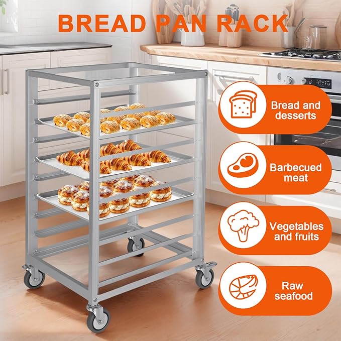ETOYA 9 Tier 3 Inch Aluminum Bun Pan Rack with Brake Wheels &amp Side Load Design Commercial-Grade Heavy Duty Kitchen Bakery Cooling Rack for Bakery Restaurant &amp Home Kitchen