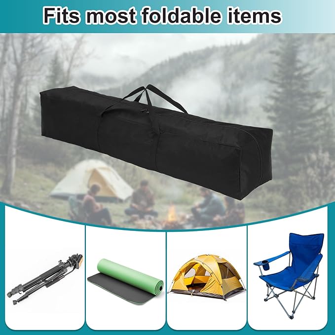 HARFINGTON 2pcs Camping Chair Replacement Bag 47.2 x 7.9 Folding Chair Carry Bag Oxford Cloth Storage Tent Bag with Handle Strap for Travel Outdoor Camping Sports Black