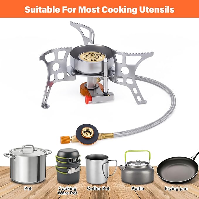 WADEO 3900W Windproof Camping Stove Camping Gas Stove with Piezo Ignition Backpacking Stove Portable Camping Stove with Two Fuel Canister Adapter for Outdoor Backpacking Hiking and Picnic