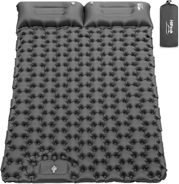 HiiPeak Double Sleeping Pad - Self Inflating 3 Extra-Thick for 2 Person with Pillow Built-in Foot Pump Inflatable Sleeping Mat for Backpacking Hiking Traveling Tent Portable Camping Mat (Gray)