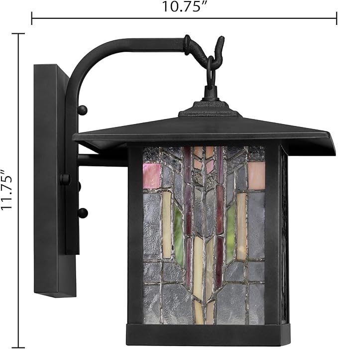 RIVER OF GOODS Stained Glass Outdoor Light Fixture - 11.75 H - Mission Style Porch Light - Opal