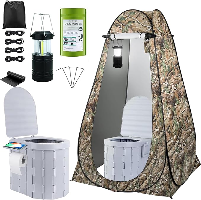 Portable Toilet Kit Camping Toilet with Pop-Up Privacy Tent and Poo Gel Toilet Bags Washable Portable Outdoor Showers Changing Rooms