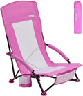 SUNNYFEEL Folding Beach Chair High Back Beach Chairs for Adults Lightweight Portable Camp Chair 300lbs Heavy Duty with Carry Bag Mesh Back Cup Holder for Outdoor Travel Picnic Concert Pink