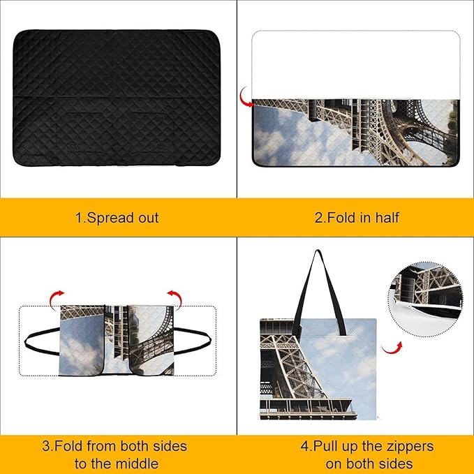 Zipper Eiffel Tower French Paris Monument Style Picnic Mat Suitable for Travel Camping Park Or Home Use