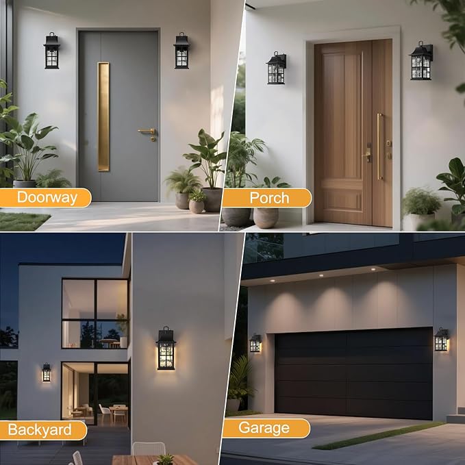 Modern Outdoor Light Fixture 2 Pack Aluminium Dusk to Dawn Outdoor Lighting Exterior Wall Sconce Waterproof Porch Light Outside Light for House Garage Patio Black