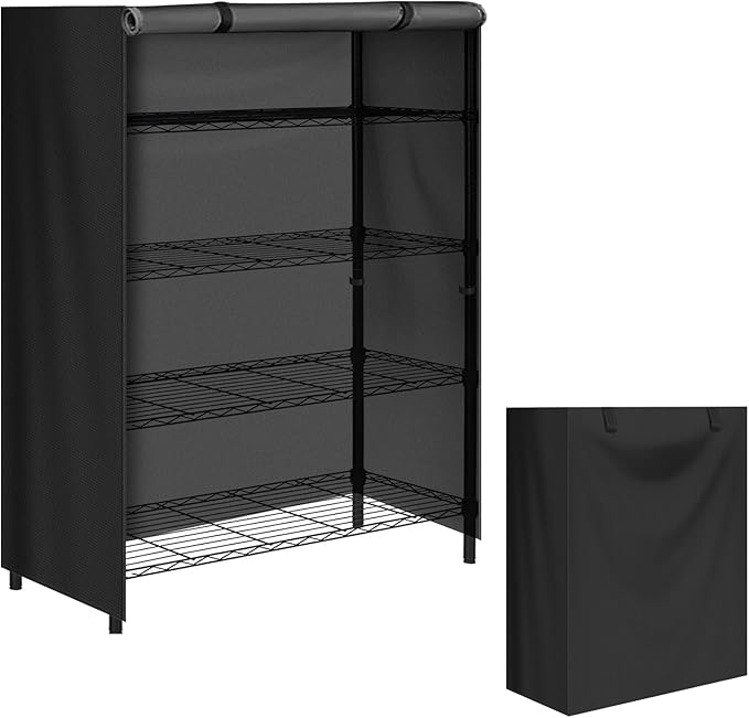 Storage Shelving Unit Cover Waterproof Shelf Cart Protective Outdoor Indoor Storage Rack Dust Cover with Zipper (60Lx24Wx72H) Black
