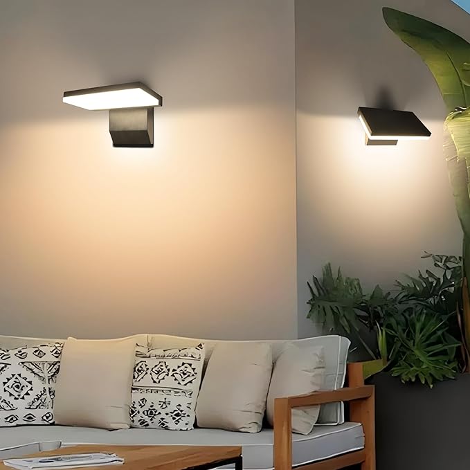 Modern Outdoor Wall Light 18W 1980LM Black Aluminum Patio Wall Sconce IP65 Waterproof LED Porch Lights 3000K Foldable Exterior Lighting Fixtures for House Garden Garage