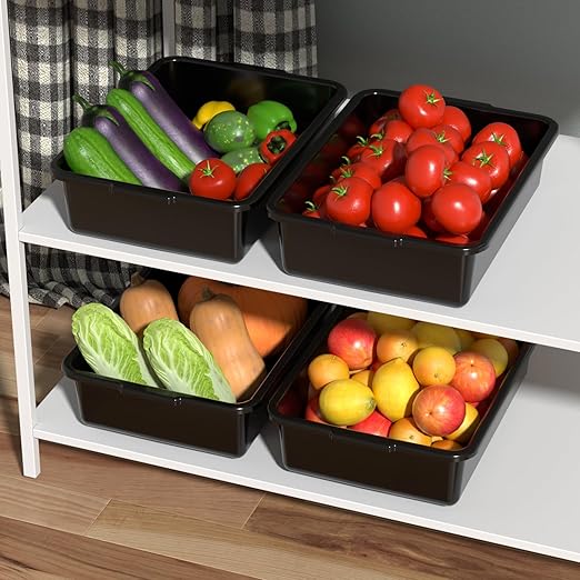 8 Liters Small Commercial Plastic Bus Tubs Black Plastic Bus Boxes for Restaurant 5 Packs