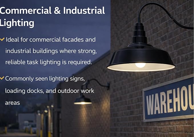 AGB102-AS20-BK Gooseneck Barn Light - Black Outdoor Dome with Incandescent Downlight | Wall-Mount Fixture for Patios Gardens Pathways and Large Outdoor Living Spaces