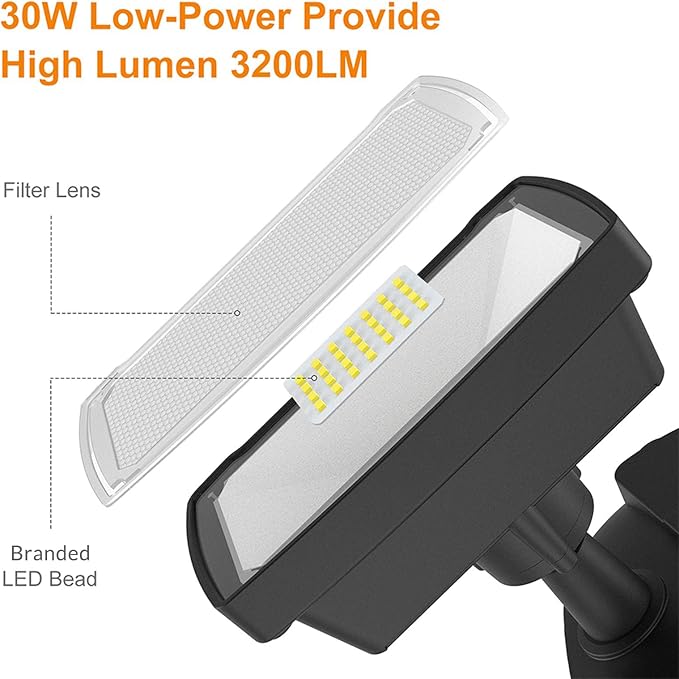 LEPOWER LED Security Lights Motion Sensor Light Outdoor 30W 3200LM Motion Security Light 5500K IP65 Waterproof 2 Head Motion Detector Flood Light for Garage Yard Porch Black (Not Solar Powered)