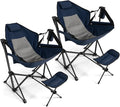 COSTWAY Folding Camping Chair Portable Beach Chair with Retractable Footrest Adjustable Back Cup Holder &amp Carry Bag Outdoor Lawn Patio Chair for Camping Fishing Hiking (Navy 2 Pack)